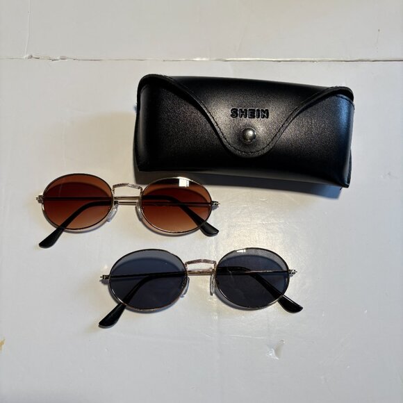 Shein Set of Two Sunglasses Gold Frame One Black & One Brown Lens Oval Glasses - Picture 4 of 4